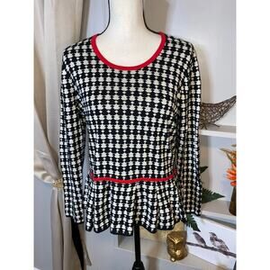Banana Republic NWT $79.50 Black White Trimmed In Red Flowy Bottom Long Sleeve